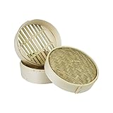 JADE TEMPLE Bambus Dampfgarer Set, 2 Dampfkörbe und 1 Deckel, aus Bambus, Durchmesser von 20 cm, 1...