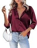 Zeagoo Satin Bluse Langarm Elegant Satinblusen Für Damen Glänzend Business Oberteile Oversize...