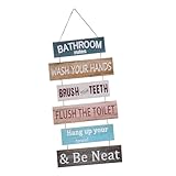 VICASKY Vintage Holzschild Badezimmerregeln Leichtes Holz Wanddeko Lustiges Retro Wc Schild...