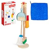 HELLOWOOD Kinder Holz Reiniungs-Set, 8-teilige Haushaltsspielzeug Rollenspiele Set inkl. Besen Mop...