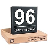 Hausnummer Beleuchtet Led 30x30cm 230V Strom Große aus Aluminium mit Gravur Straßenname...