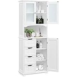 Yaheetech Badezimmerschrank Hochschrank Badschrank Küchenschrank mit Glastüren & Ablagefach...
