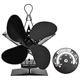 NDiyueAa Kaminventilator mit 4 Flügeln und Thermometer für den Innenbereich, Holzofen,...