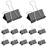 12 Stück Binder-Clips, 25 mm/32 mm/41 mm/51 mm, Foldback-Klemmen, Geldpapierklemmen, Schreibpapier...