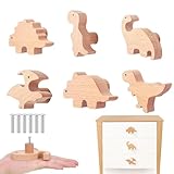 MHwan Möbelknöpfe Holz, 6 Stück süßer Dinosaurier schrankknöpfe aus Hochwertigem Massivholz...