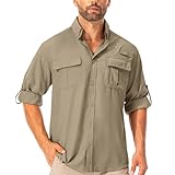Asfixiado Hemd Herren Safari UPF50+ UV Schutz Wanderhemd Herren Langarm Funktionshemd Outdoorhemd...