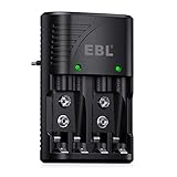 EBL Akku Ladegerät für AA AAA 9V NIMH NICD Akkus, 4-Ladefach Smart Plug Batterieladegerät,...