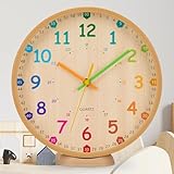 VINILITE Kinder Wanduhr ohne Tickgeräusche Lernuhr 25 cm Kinderuhr Lautlos Kleine Wanduhr...