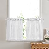 PONY DANCE Scheibengardinen Kurz Leinenoptik Gardinen Weiss Halbtransparent Fenstergardinen 2er Set...