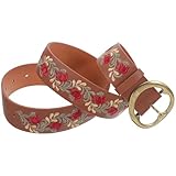 Ciieeo Ethno Stil Boho Gürtel für Damen Bestickter Taillengürtel aus Braunem PU mit Verstellbarer...