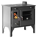 EEK A+ Kaminofen mit Backfach und Herdplatte Retro Eco Schwarz Rechts Holzofen 7 kW Kamin Ofen Holz...