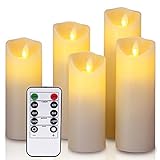 YIWER LED Kerzen,Flammenlose Kerzen 12/15/17/20/22CM Set aus 5 Echtwachs mit realistischen tanzenden...