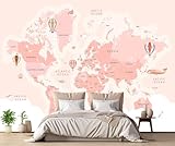 Fototapete Rosa Weltkarte 300x210cm Tapete Kinderzimmer Vliestapete Wohnzimmer Schlafzimmer...