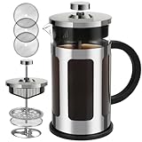 FAVIA French Press Kaffeemaschine, hitzebeständig, dickes Glas mit Edelstahl, Kaffee-Tee-Presse,...