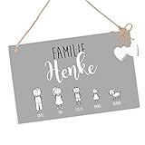 Türschild mit Namen der Familie, aus Holz gefertigt - Familienschild für die Haustür mit Figuren...