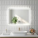 Goezes Badspiegel 80x60 LED Badspiegel mit Beleuchtung Badspiegel mit Uhr, Touch-Schalter und...