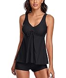 wihnsinop Tankini Damen Bauchweg Badeanzug Push Up Oberteil mit Badeshorts Bademode Set Zweiteiler...