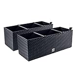 2in1 Set 2X Balkonkasten Blumenkasten Rattan-Optik 4 Farben Pflanztopf Blumenkübel (Anthrazit)