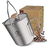 Bestargot French Press Titan Camping Kaffeekocher, 750ml max Titan Topf Becher Tasse für Outdoor &...