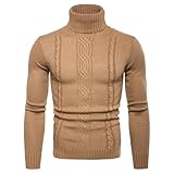 Generisch Herren Slim Fit Rollkragenpullover mit Zopfmuster - Figurbetonter Strickpullover für...