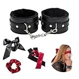 Handschellen aus PU und Metall mit Satin Augenbinde, BDSM Toys für Anfänger, Handschellen für...