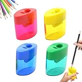 4 Stück Anspitzer mit Behälter, Anspitzer Kinder Erwachsene mit Doppellöchern, Handheld...