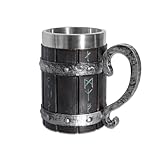 DYOUen Viking Wooden Barrel Beer Mug Medieval Cocktail Cup Stainless Steel Coffee Cup 14.3 cm long,...