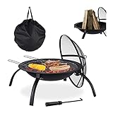 Relaxdays XL Feuerschale, mit Tasche, Grill Rost, Schürhaken, Funkenschutz Deckel, Garten,...