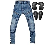 QIYUANT Herren Motorradhose Motorrad Jeans Reiten Schutzhose Denim Stretch Reißfester Vintage...