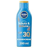 NIVEA SUN Schutz & Bräune Sonnencreme LSF 30 (200 ml), Sonnenmilch mit Pro-Melanin-Extrakt für...