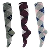 ACTOYS 3 Paar Karierte Reitsocken, Knie Stiefelsocken, Kniestrümpfe Damen, Modische Radsocken mit...