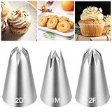 Ymapinc 3 Stück 1M 2D 2F Nahtlose Spritztüllen Profi Edelstahl Spritztüllen Set Kuchen...