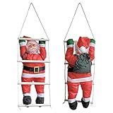 [en.casa] Weihnachtsmann auf Leiter 85cm Weihnachts Deko Weihnachten Figur Nikolaus