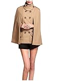 Tootlessly-Women Double Breasted Stand Collar Poncho Cardigan Trench Coat Camel XL