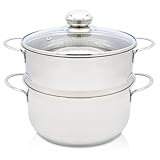 Krüger Edelstahl-Kartoffeldämpfer mit Glasdeckel - Bio-Dünster mit praktischem Schüttrand &...