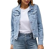 Generisch Jeansjacken Damen Jean Stretchy Langarm Trucker Jacke mit Tasche