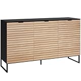 Bellamio Luvua Kommode mit 6 Fächern – Sideboard in schwarz mit Eichen-Front – Lowboard mit 3...
