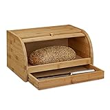 Relaxdays Rollbrotkasten mit Schublade, Bambus, aromadicht, Brotkasten mit Rolldeckel, HxBxT: 21 x...