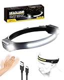 Stirnlampe LED Wiederaufladbar, Superhell 1200 Lumen Sensor Stirnlampe, 2 Spot Light 230° COB...