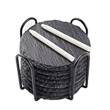 WLWNWFT Schiefer Untersetzer für Gläser 8er Set, Glasuntersetzer Schiefer rund mit Halter 10x10...