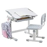 Kinderschreibtisch mit Stuhl TUTTO in weiß/grau höhenverstellbar und neigbar mit Schublade und...