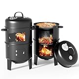 Warmiehomy Räucherofen 3 in 1, Räuchertonne Smoker Grill Holzkohlegrill mit Deckel, Eingebautem...