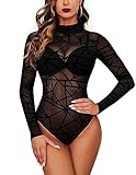 Avidlove Damen Sexy Bodysuits Einteiliger Mesh Langarm Rollkragen Formende Bodys Elegant Oberteil...