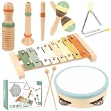 KUOFANY Musikinstrumente für Kinder ab 3 Jahren, Holzspielzeug mit Xylophon, Triangel, Maracas,...