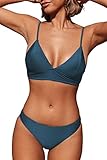 CUPSHE Damen Bikini Set Triangel Breites Unterbrustband Gerippte Bademode Zweiteiliger Badeanzug...