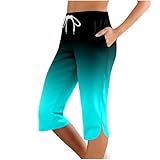 Jogginghose Damen 3/4, Sommer Caprihose Stretch 3/4 Yogahose Weites Bein Dreiviertel Freizeithose...