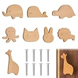 NAVESO 8 PCS Schrankknöpfe Holz fur Kinderzimmer, Massivholz Schubladenknöpfe Kinder, Tier Holz...