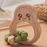 Avocado Beißring für Baby Natur Holz grün - Kauspielzeug, Zahnungshilfe für Jungen & Mädchen -...