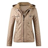 Dasongff Lederjacke für Damen, Motorrad, große Größe, PU-Leder, Vintage, Bomberjacke,...