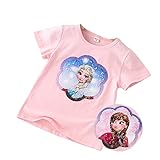 T-Shirt Anna & ELSA Frozen 2 Kinder-Flip Pailletten Baumwolle-Die Eiskönigin Mädchen Kurzarm-Shirt...